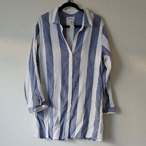 Tommy Bahama Blue and White Linen-Blend Shirt